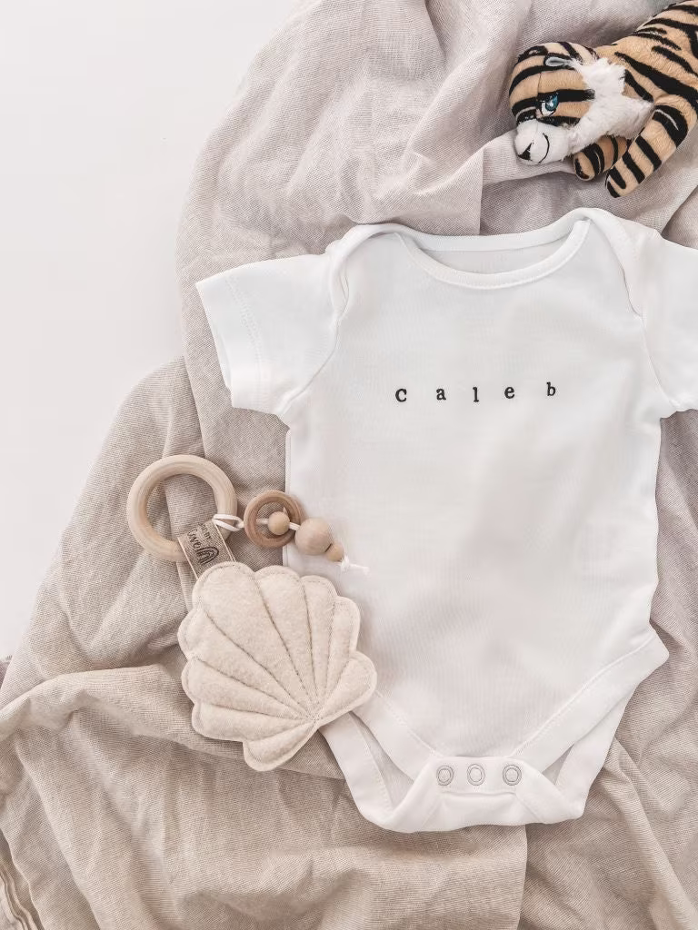 Organic Personalised Name Short Sleeve Baby Grow ~ Newborn Pregnancy Announcement Eco Cotton New Arrival Shower Babygro Bodysuit Vest