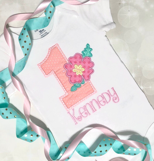 Girls Birthday Shirt - Luau Personalized Hibiscus Hawaiian Embroidered