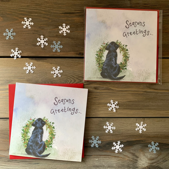 x190 - Dog & Wreath Season Greetings Pack Of 5 Christmas Cards