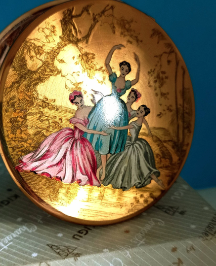Pas De Quatre Four Ballerinas Powder Compact C1950S. By Kigu Of England. Vintage Gift Idea. in Branded Box