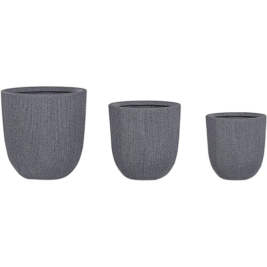 Beliani - Modern Set of Outdoor Plant Pots Planters Tall Round Grey Chios - Grey