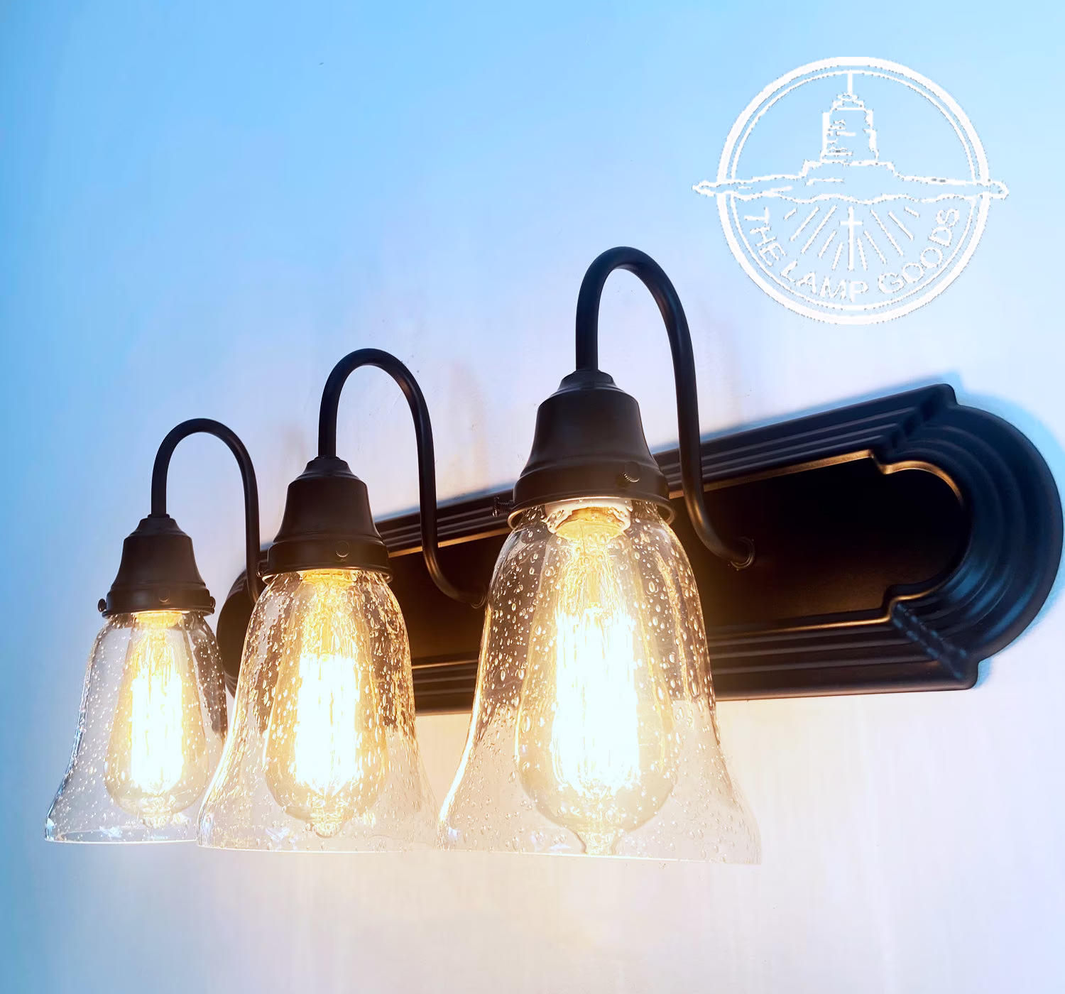 Seeded Glass Bathroom Vanity Lighting Trio - Wall Mount Sconce Light Fixture Antique Vintage Farmhouse Kitchen Ceiling Chandelier Lamp