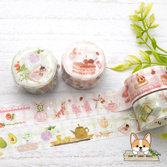 1 Or 2 Pc Set | 20mm Bgm Tea Time Gold Foil Washi Tape Roll Strawberry - Matcha