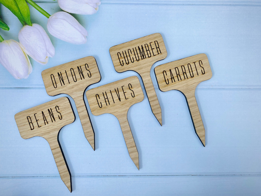 Garden Markers Stakes Vegetable Fruit Seed Herb Custom Personalised Tags Sign Gift Gardening Plot Allotment Veggie Wood Veg Labels Flower