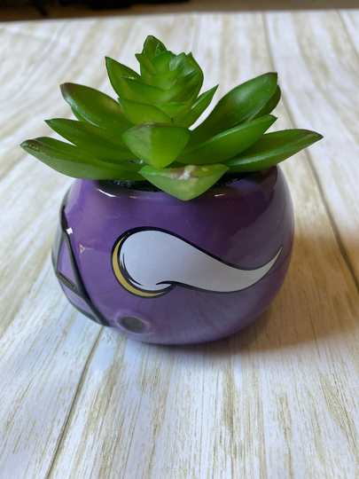 Succulent Holder With Faux Succulent Football Helmet Minnesota Ceramic 4 Inches H