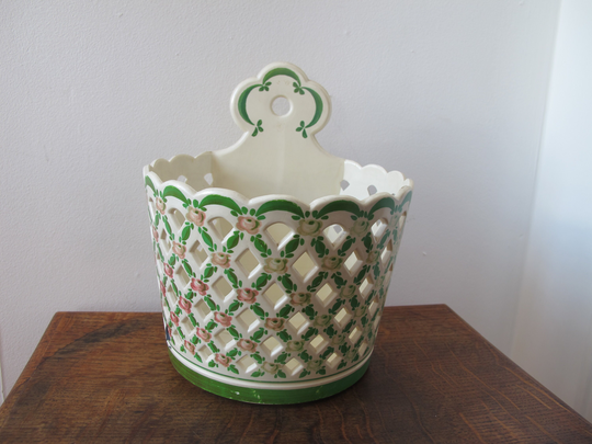 Vintage Wall Hung Plastic Emsa Cut-Out Indoor Planter. Cream With Cut Out Design - Flowers & Greenery Made in West Germany