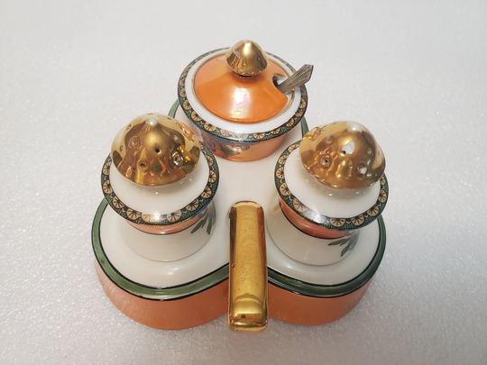 Vintage Noritake Salt Pepper With Condiment On Tray Lustreware