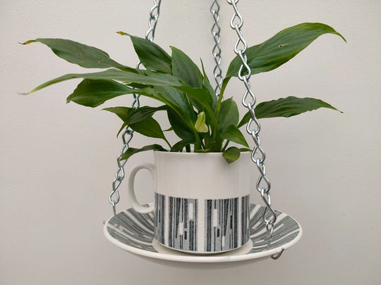 Lovely Retro Ceramic Indoor/Outdoor Hanging Basket/Planter in Grey Tones. Made From Vintage Barker Bros "Madison