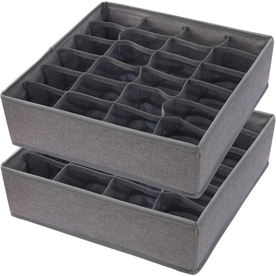 Socks Underwear Drawer Organizer Divider 2 Pack Underwear Organizer,48Cell Foldable Closet Organizer Storage Boxes for Clothes, Socks,Underwear, Ties