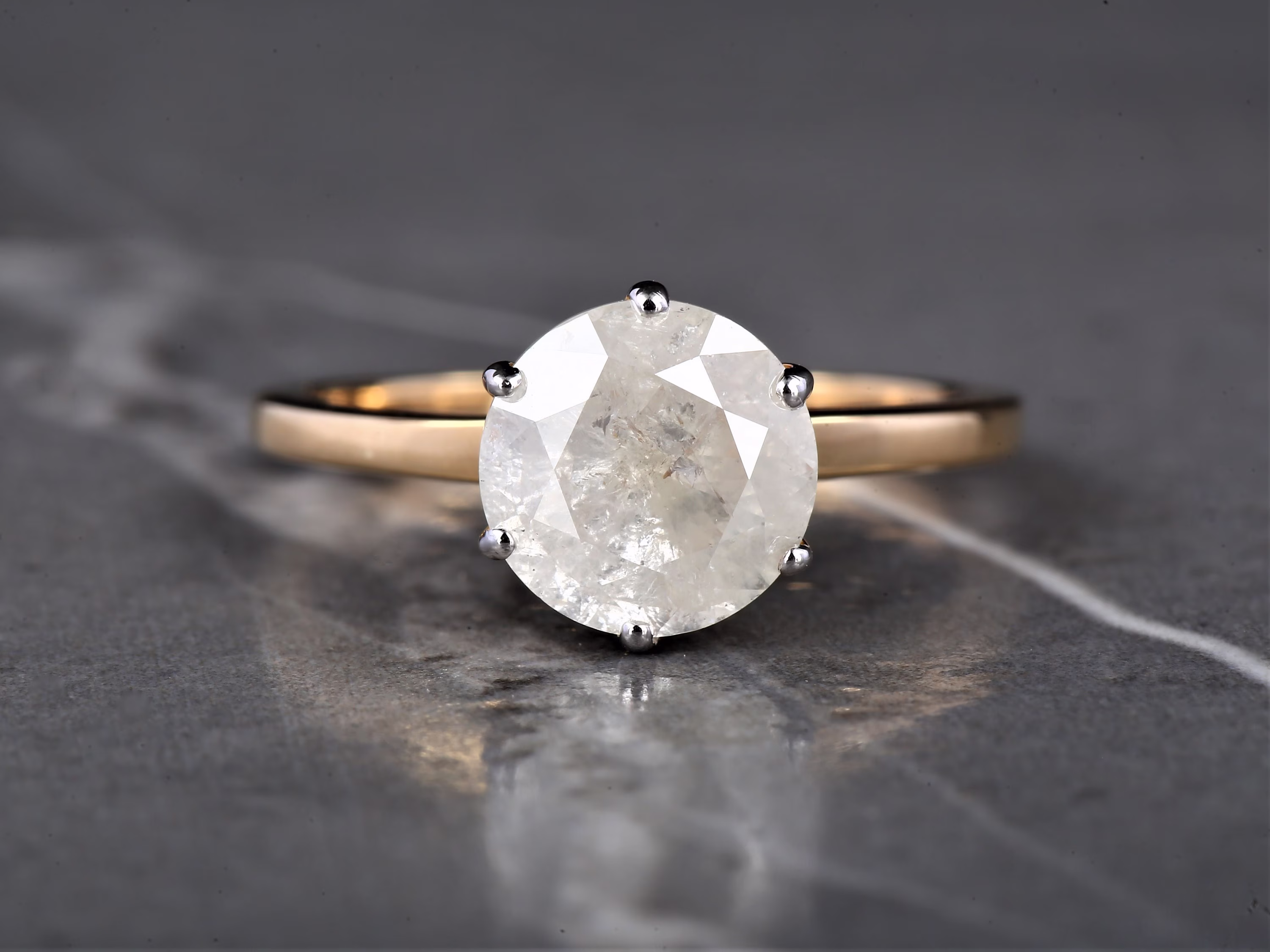Salt & Pepper Diamond Natural Round Gray Color For Engagement Ring 14K Gold Gift Her