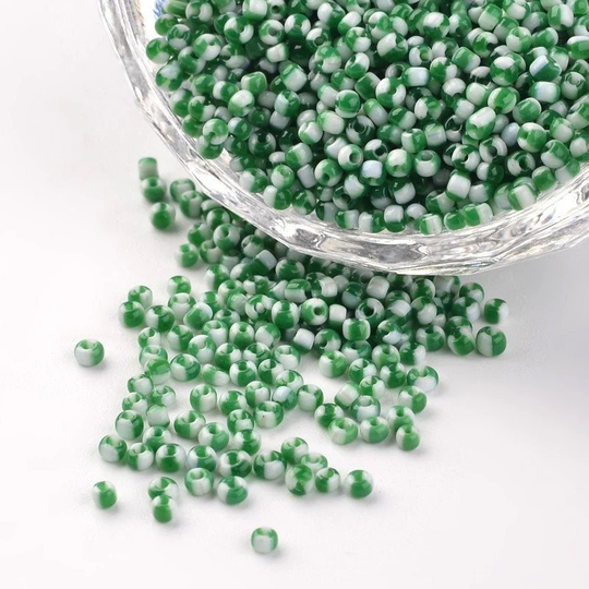 Green & White Striped Seed Beads, 40 Grams, Size 12/0 Glass Seep Beads 1.5~2x2mm Sb0245
