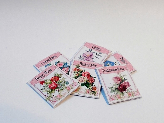 Dolls House 6 Shabbby Chic Flower Seed Packs Miniature 1/12Th No4