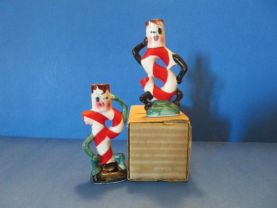 Artmark Flirty & Dancing Boy Girl Candy Cane Salt Pepper Shaker Set - in Original Bow New Old Stock Adorable