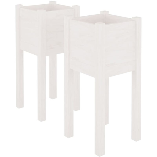 Garden Planters 2 pcs White 31x31x70 cm Solid Pinewood vidaXL - White
