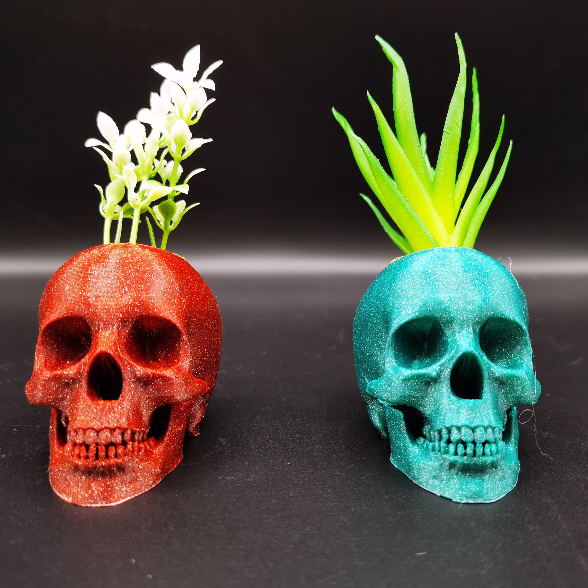 Halloween Human Skull Planter - Artificial Plant Included/Fun Air Pot House Warming Gift Desk Or Home Decor