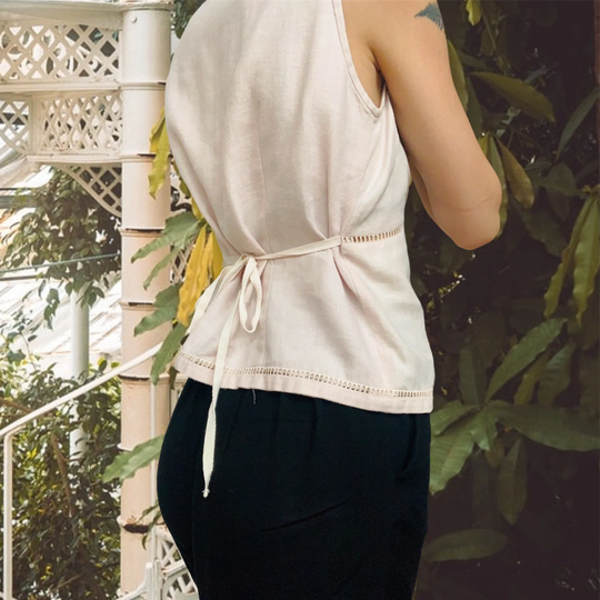 Vintage Linen Top | Traditional Organic Light Pink Airy Flax Summer Linnen Sleeveless Tank