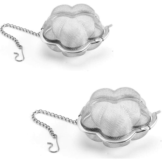2 Pieces Stainless Steel Fine Mesh Seasoning Ball Kitchen Soup Spice Stew Filter Kitchen Tool Metal Tea Bag Tea Ball (2 Pieces Flower Shape)