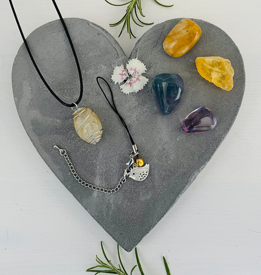 Air Element Crystal Bundle, Citrine Necklace, 4 Crystals & A Charm