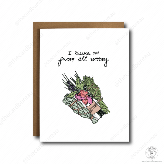 Sage Card, Release You From Worry Burning Sage, Herb Smudging Healing Prayer Card
