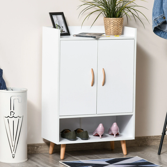 Modern Shoe Cabinet Storage Organizer with Doors & Shelves For Entryway