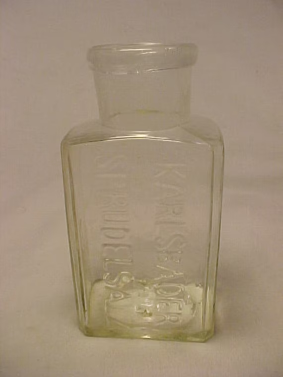 C1850-60S Karlsbader Sprudelsalz German Medicine, Open Pontil Clear Flint Glass Patent Medicine Bottle , Civil War Prop Decor