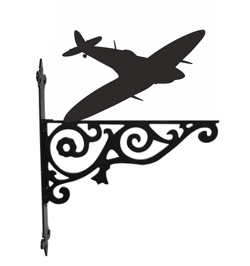 Spitfire Silhouette Ornamental Hanging Bracket - Contemporary Basket Wall Mounted Decorative Garden Black