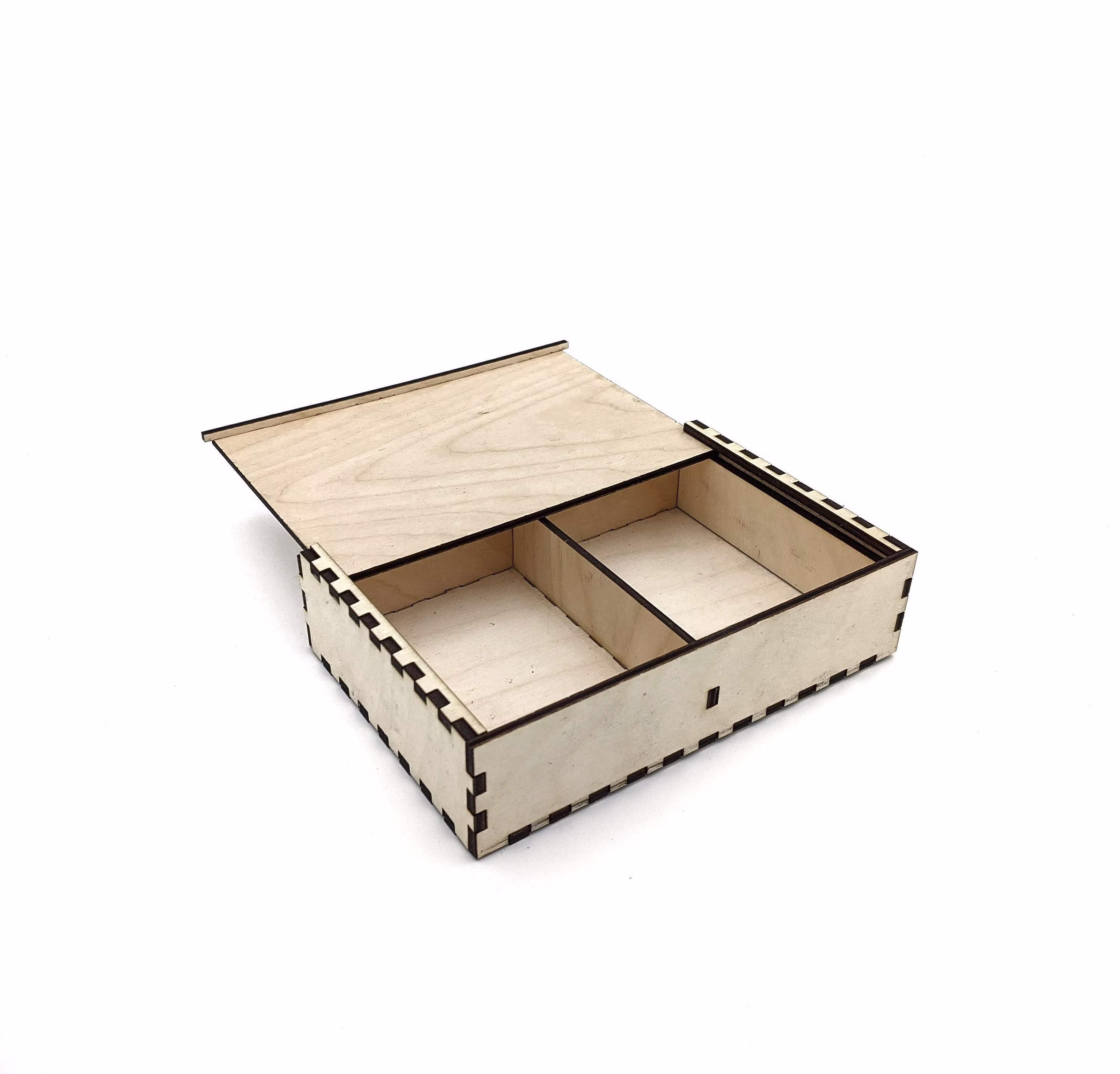 Slid Lid Craft Storage Box, Organization Divided Compartment Container, Two Storage, Wood Bead