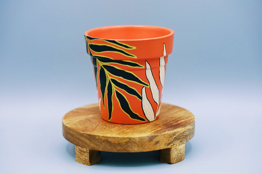 Orange Palms Plant Pot | Hand Painted Flower Indoor Outdoor Planter 4 Inch Terracotta