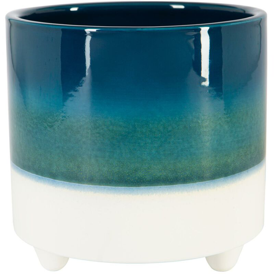 Reactive Glaze Footed Plant Pot - 18cm - Navy - Nicola Spring