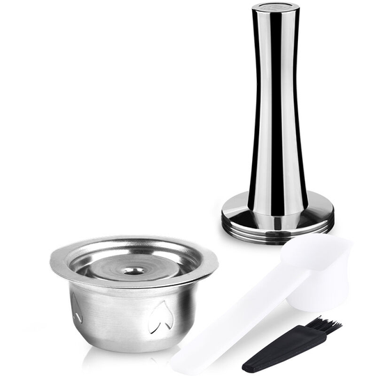 Stainless Steel Capsule Reusable Capsule Pods Set with Powder Tamper & Spoon & Brush Replacement for NESPRESSO Vertuoline GCA1 Delonghi ENV135 ENV150