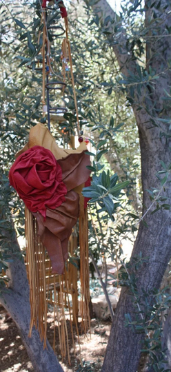 Showdiva Designs Larger Version Of Asymmetrical Leather Medicine Bag Purse Long Fringe N Beads N Hand Sculpted Flower