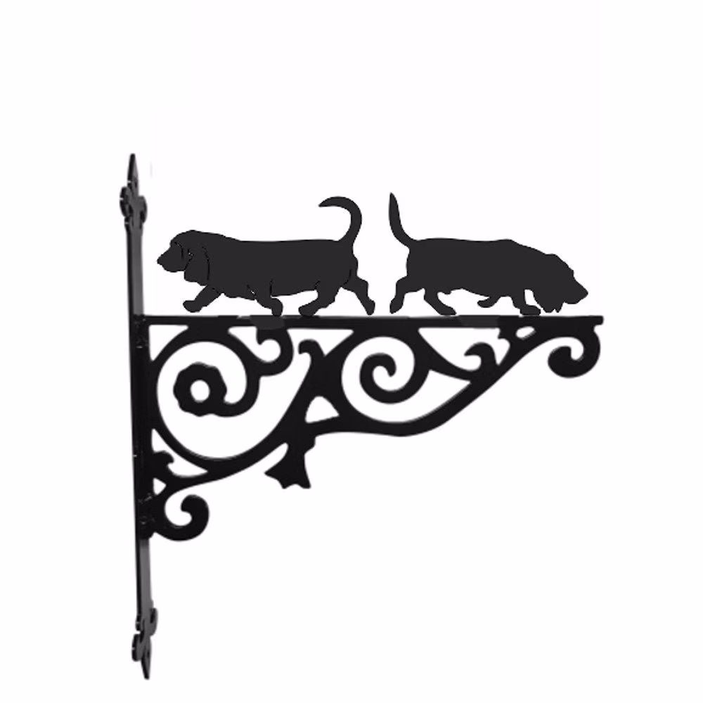 Basset Hound Ornamental Hanging Bracket - Contemporary Basket Wall Mounted Decorative Garden Black