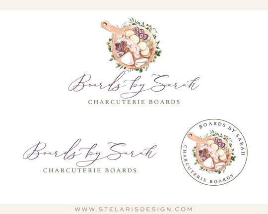 Cheese Board Logo, Charcuterie Food Farmhouse Cooking Catering Olive Herb Premade Logo Design 554