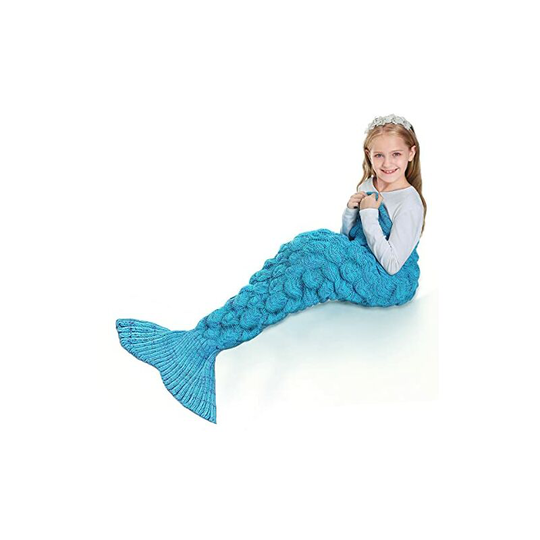 Deckon - Kids Mermaid Blanket, Mermaid Tail Warm All Season Sleeping Bag, Girls Gift Ideas for Birthday Christmas (Blue)