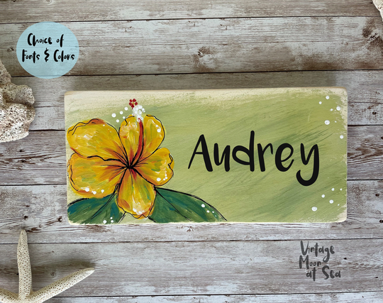 Hibiscus Name Sign | Tropical Nursery Decor Gift For Baby Hawaii Personalized Beach Art