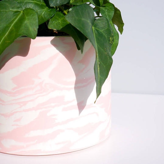 Handmade Pink And White Marble Plant Pot