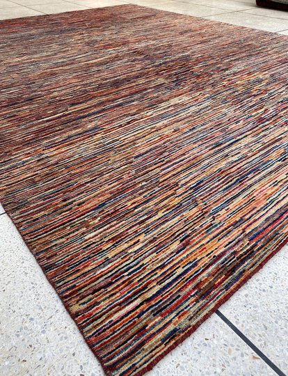 striped 9x12 Ft Multicolor Afghan Gabbeh Rug - Hand Knotted Wool Area For Bedroom, Living Room, Dining Room Home Decor Rugs