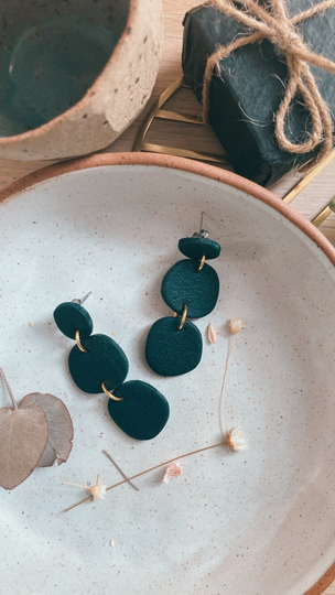 Textured Organic Pebbles in Black | Statement Handmade Polymer Clay Dangle Earrings Gifts For Her
