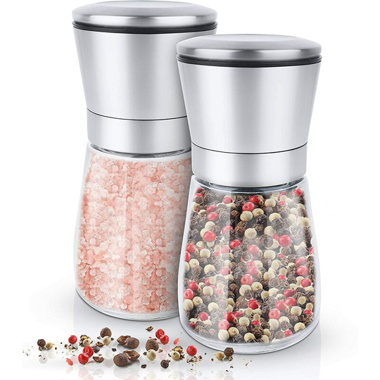 Kronenkraft® Salt and Pepper Mill Set Pepper Mill Salt Mill Glass with Adjustable Ceramic Grinder Stainless Steel Spice Mill for Spices, Pepper, Salt