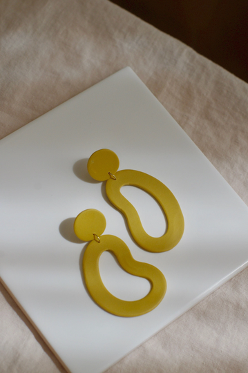 Large Yellow Statement Earrings/Organic Shape Polymer Clay Dangle