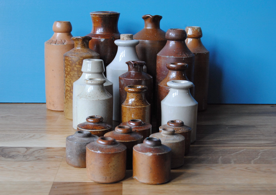 Vintage Victorian Salt Glazed Stone Ink Bottles & Vases. Stoneware Jars