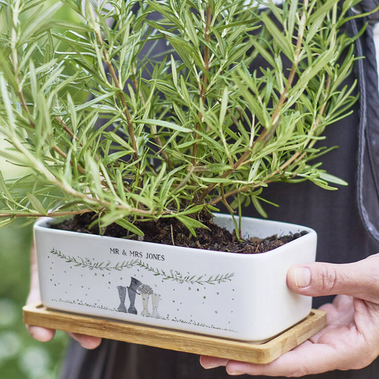 Personalised Mr And Mrs Welly Ceramic Bamboo Planter