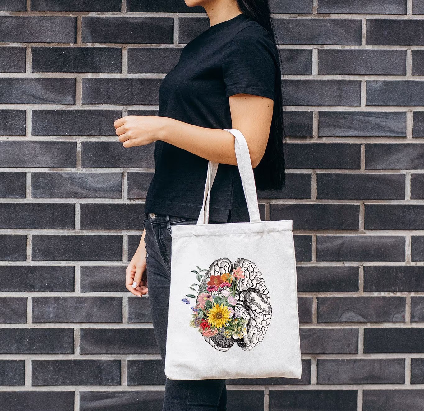 Tote Bag Organic Cotton, Spring Brain Bag With Pocket, Shopping Bag, Shoulder Medical Student Gift, Tbc001