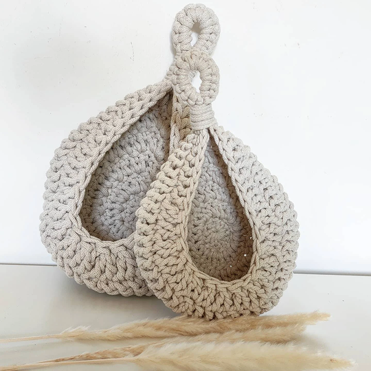 Crochet Hanging Basket, Wall Storage Bag, Neutral Nursery Organizer, Toys Storage, Bathroom Décor Cotton