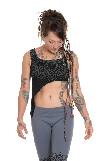 Organic Cotton Mandala Vest Top in Black