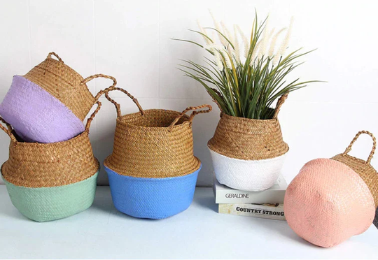 storage Baskets Laundry Seagrass Wicker Hanging Flower Pot Home Panier Osier Basket For Toys Organisation