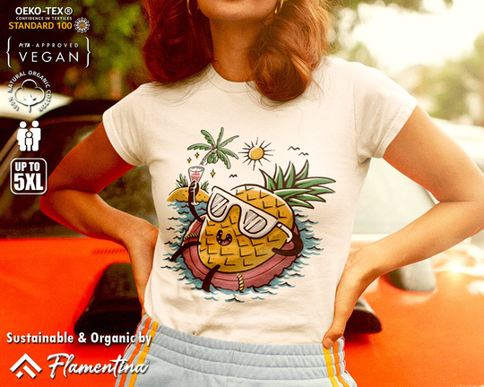 Pineapple Relaxing Organic Cotton T-Shirt Food Summer Season Holiday Surf Beach Sea Sun P045 | Mens, Womens & Kids Sizes