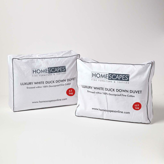 Luxury White Duck Down 15 Tog All Seasons Duvet, Super King - White - Homescapes