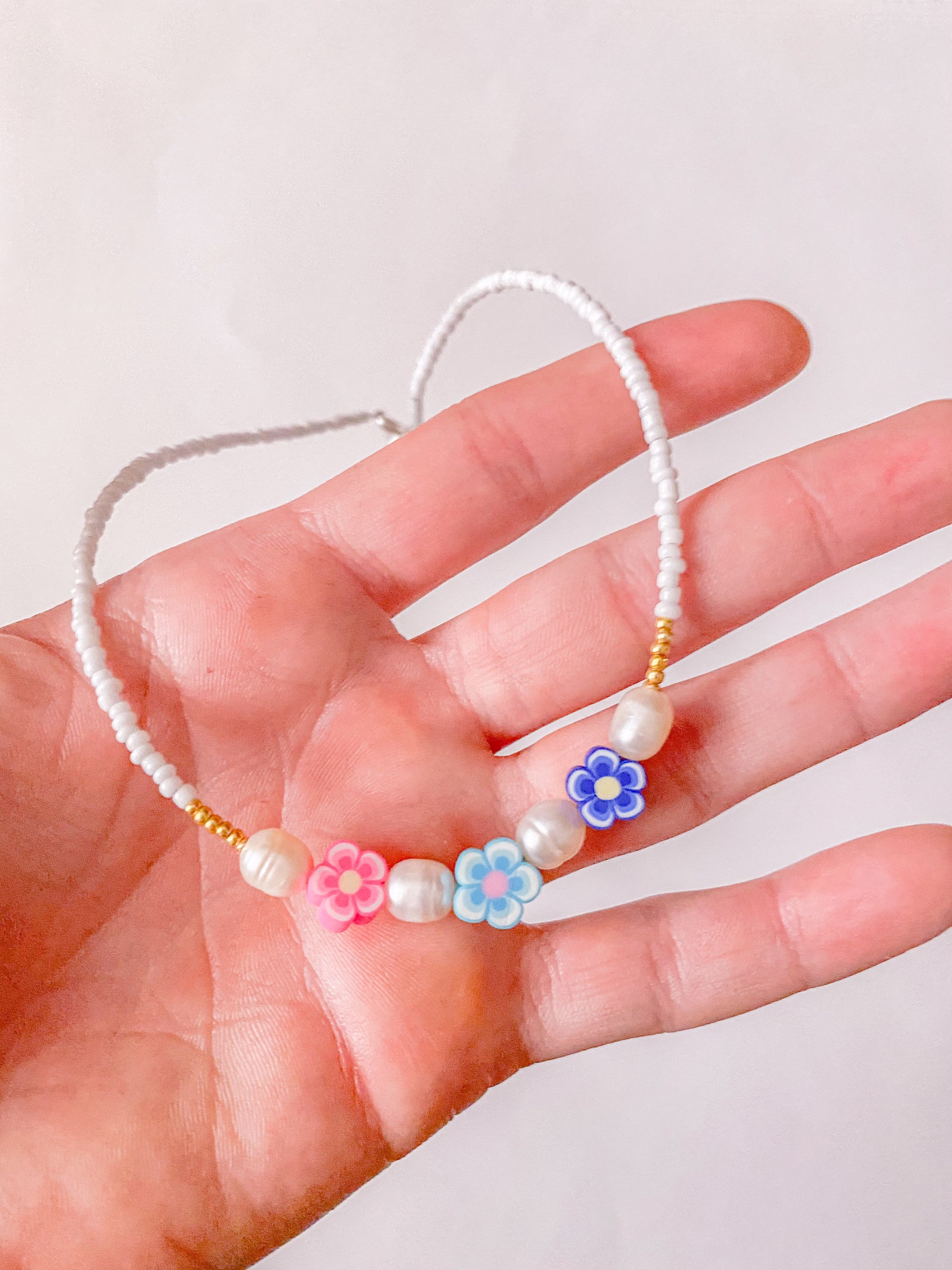 Seed Bead Pearl Flower Necklace | Trendy Gold Floral Dainty Summer Minimalistic