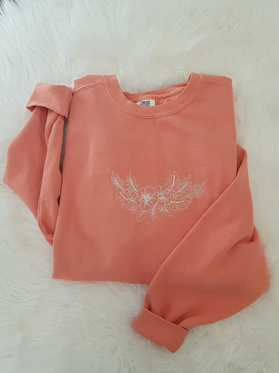 Embroidered Comfort Colors® Terracotta Botanical Sweatshirt Hibiscus Vsco Vegan Flower Crewneck Vintage Floral Sweater
